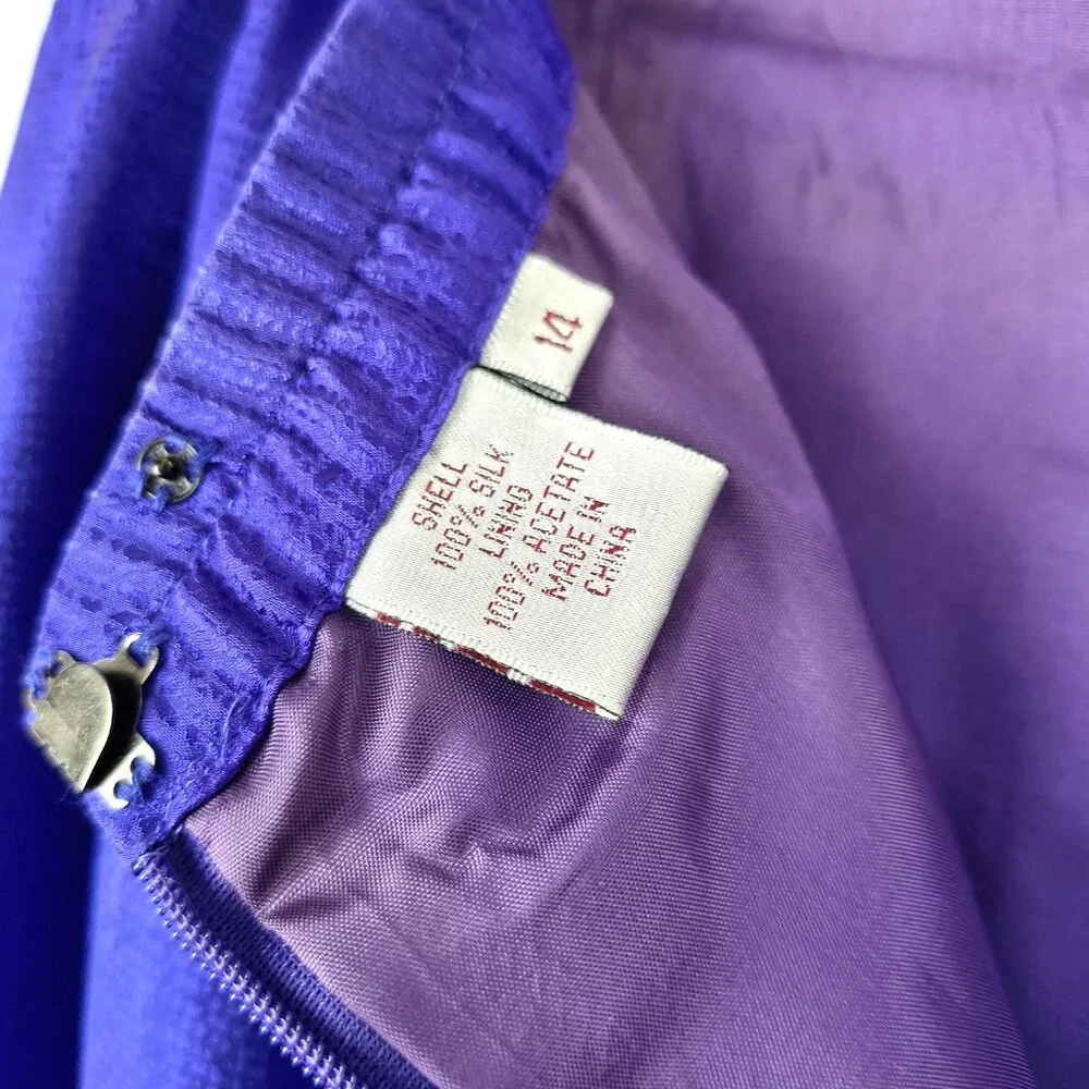 Silk Top & Skirt Suit Set, Size 14. Purple Embroidered Lined Adrianna Papell - Picture 11 of 16